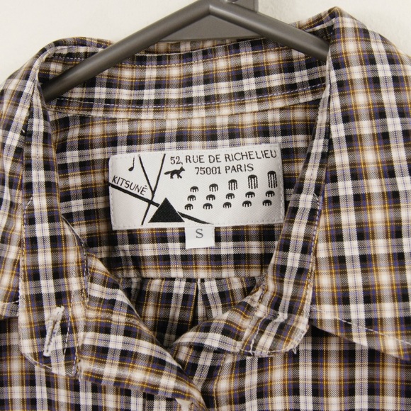 Maison Kitsune Women’s Line Check Plaid Button Up Long Sleeve Blouse Top - Picture 3 of 3